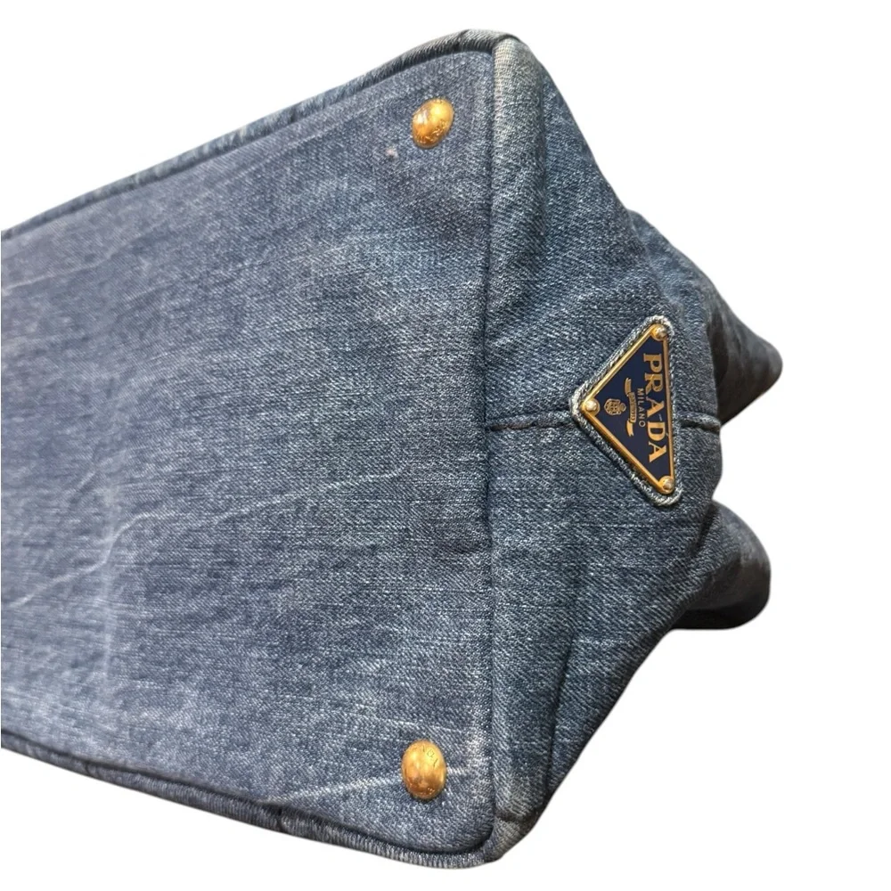 Authentic Prada Denim Canapa Tote Medium | 16” Blue Jean Prada Milano Bag - Picture 8 of 13
